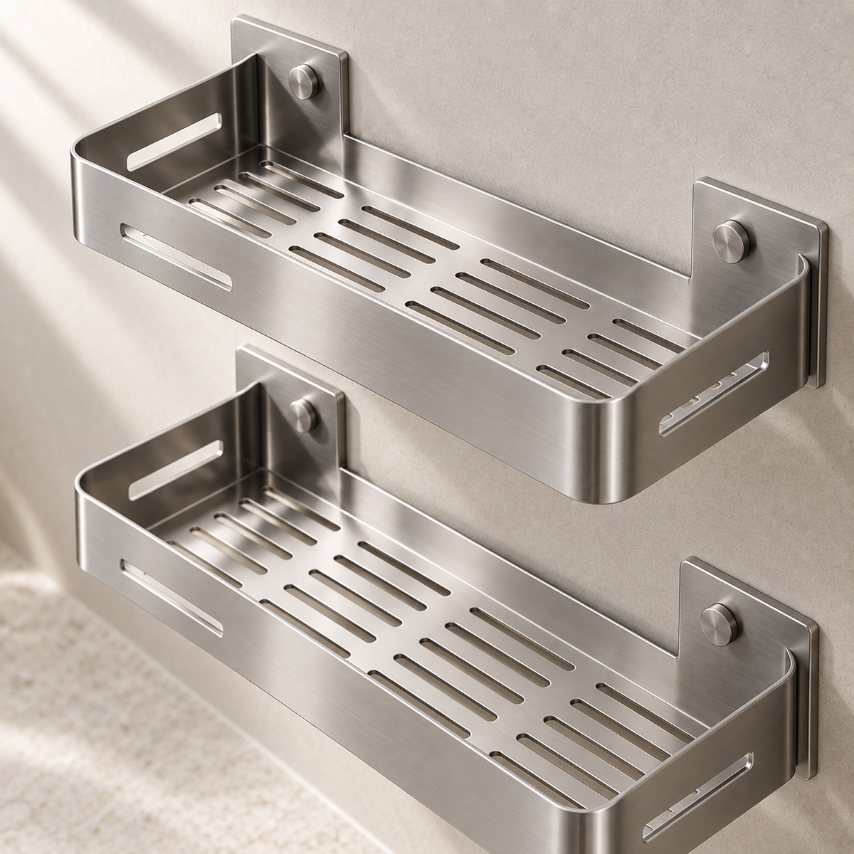 Stainless Shower Shelf Pair detail view