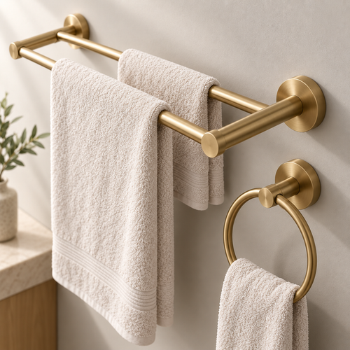 Brushed Brass Towel Bar Suite detail view