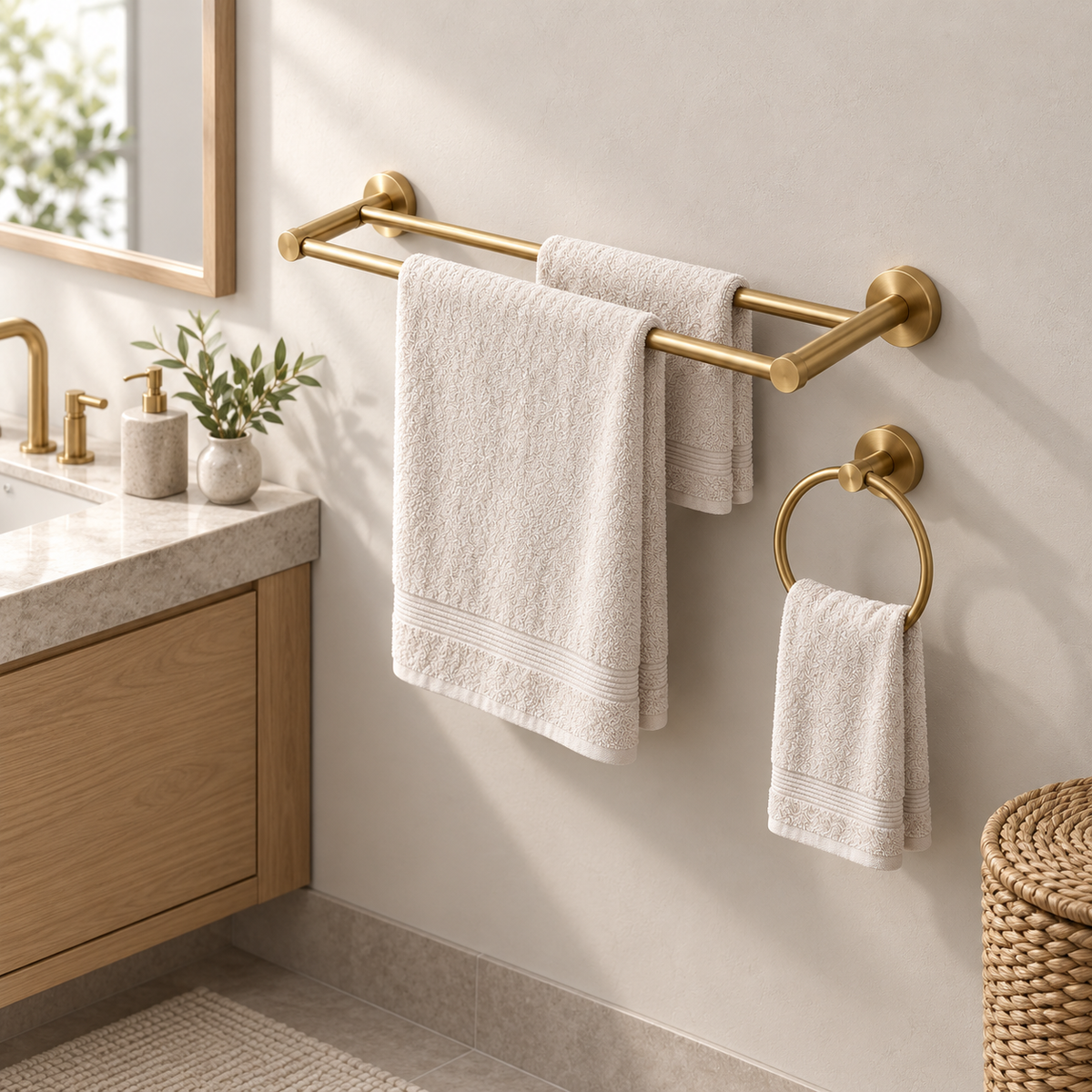Brushed Brass Towel Bar Suite lifestyle view