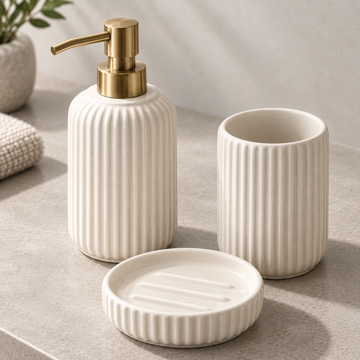 Fluted Ceramic Vanity Set detail view