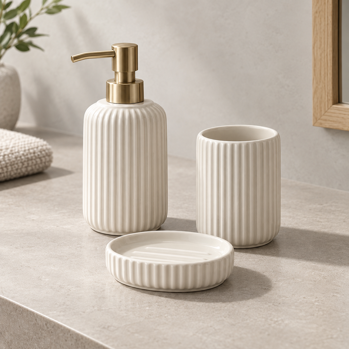Fluted Ceramic Vanity Set hero view