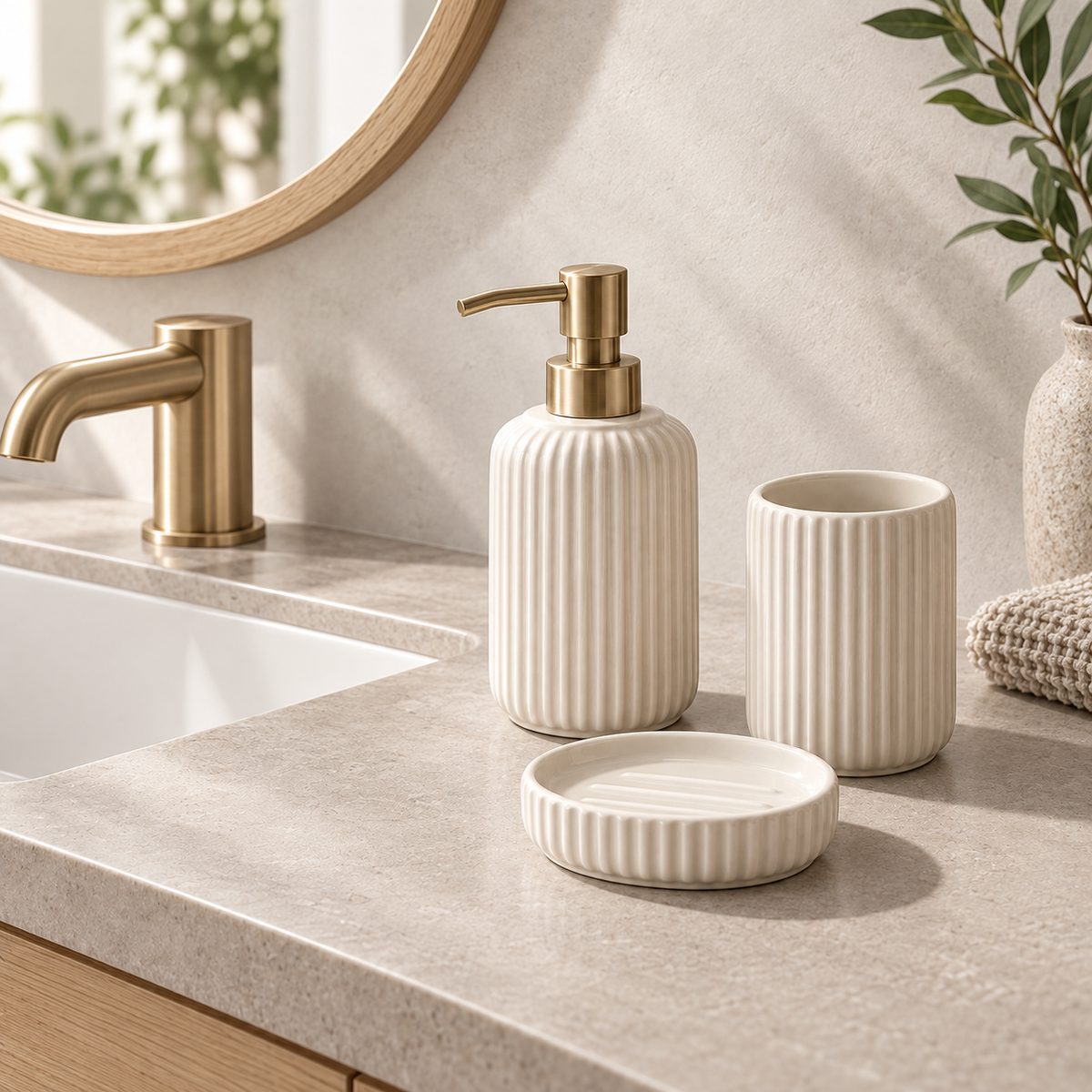 Fluted Ceramic Vanity Set lifestyle view