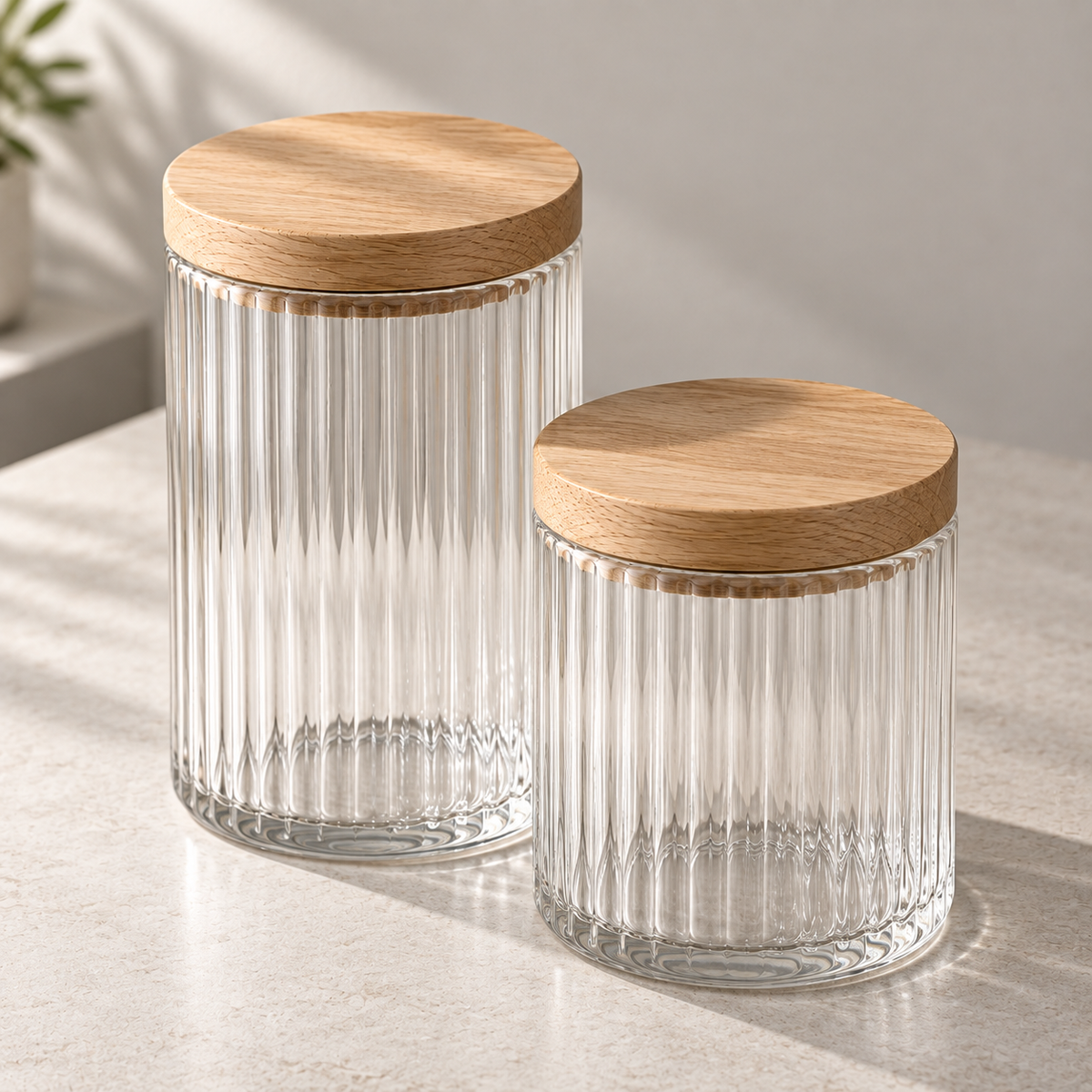 Ribbed Glass Canister Duo detail view