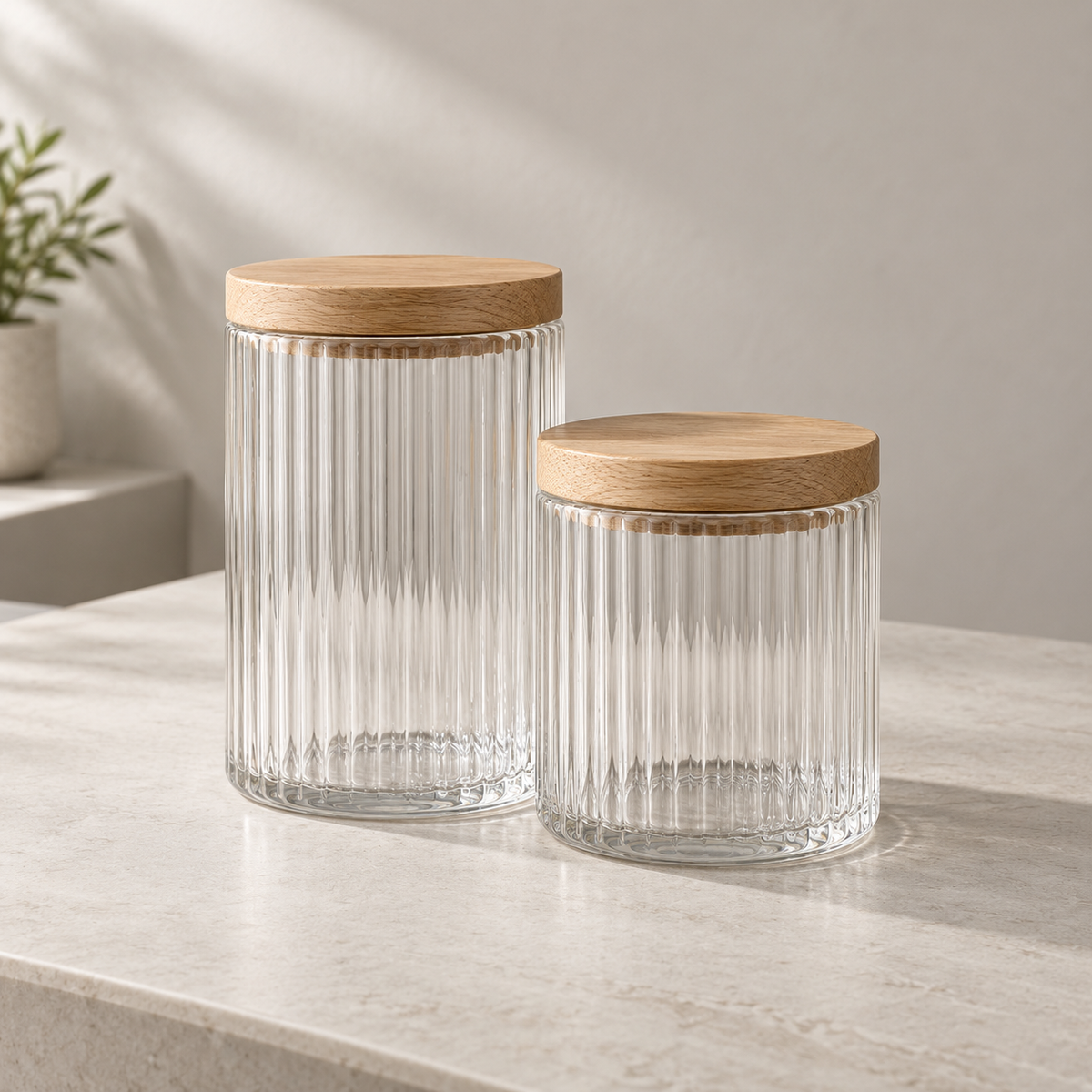 Ribbed Glass Canister Duo hero view