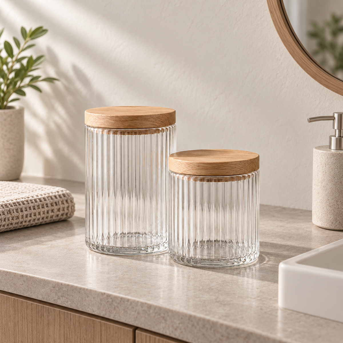 Ribbed Glass Canister Duo lifestyle view