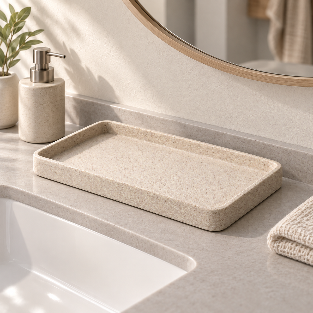 Sandstone Resin Vanity Tray lifestyle view
