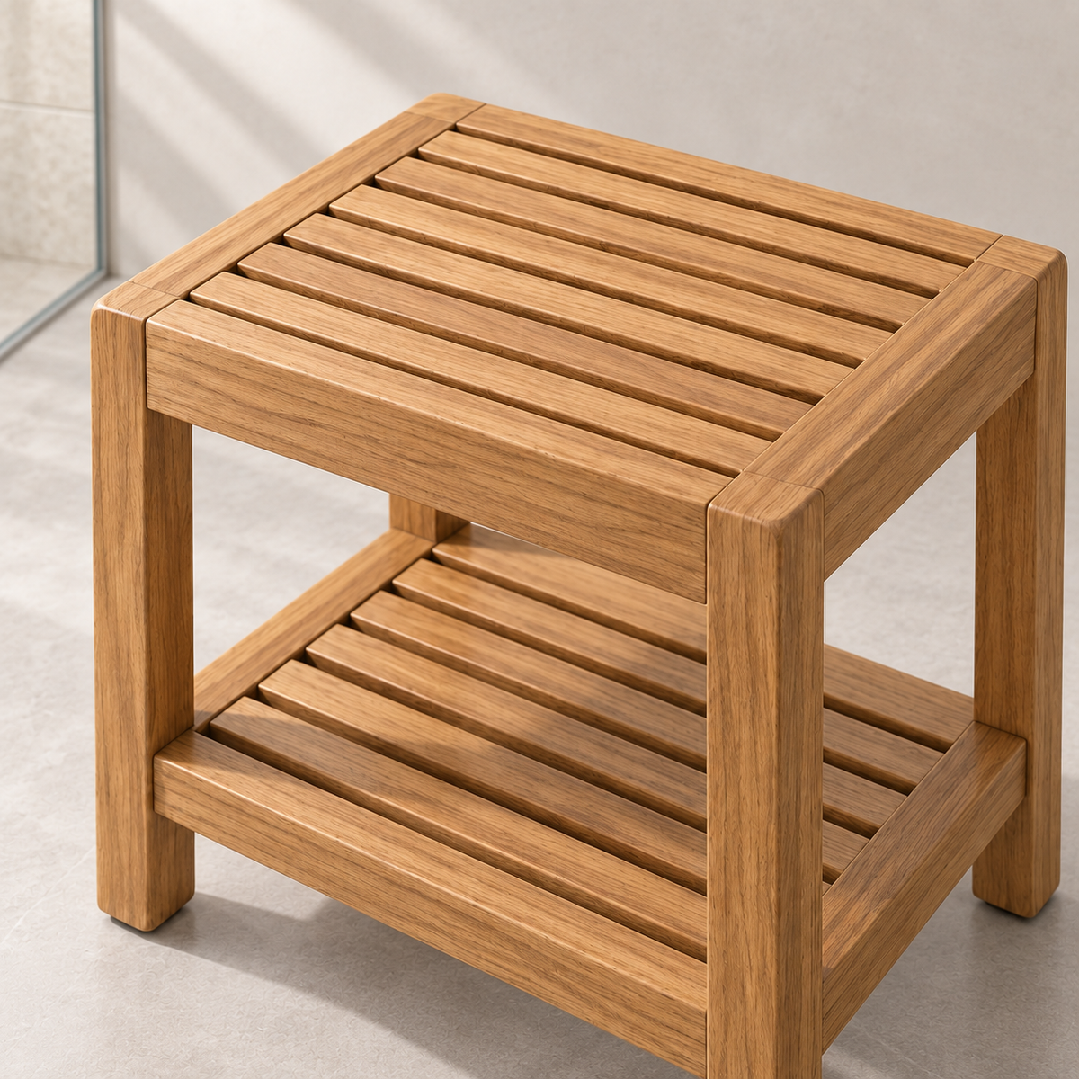 Teak Shower Bench detail view