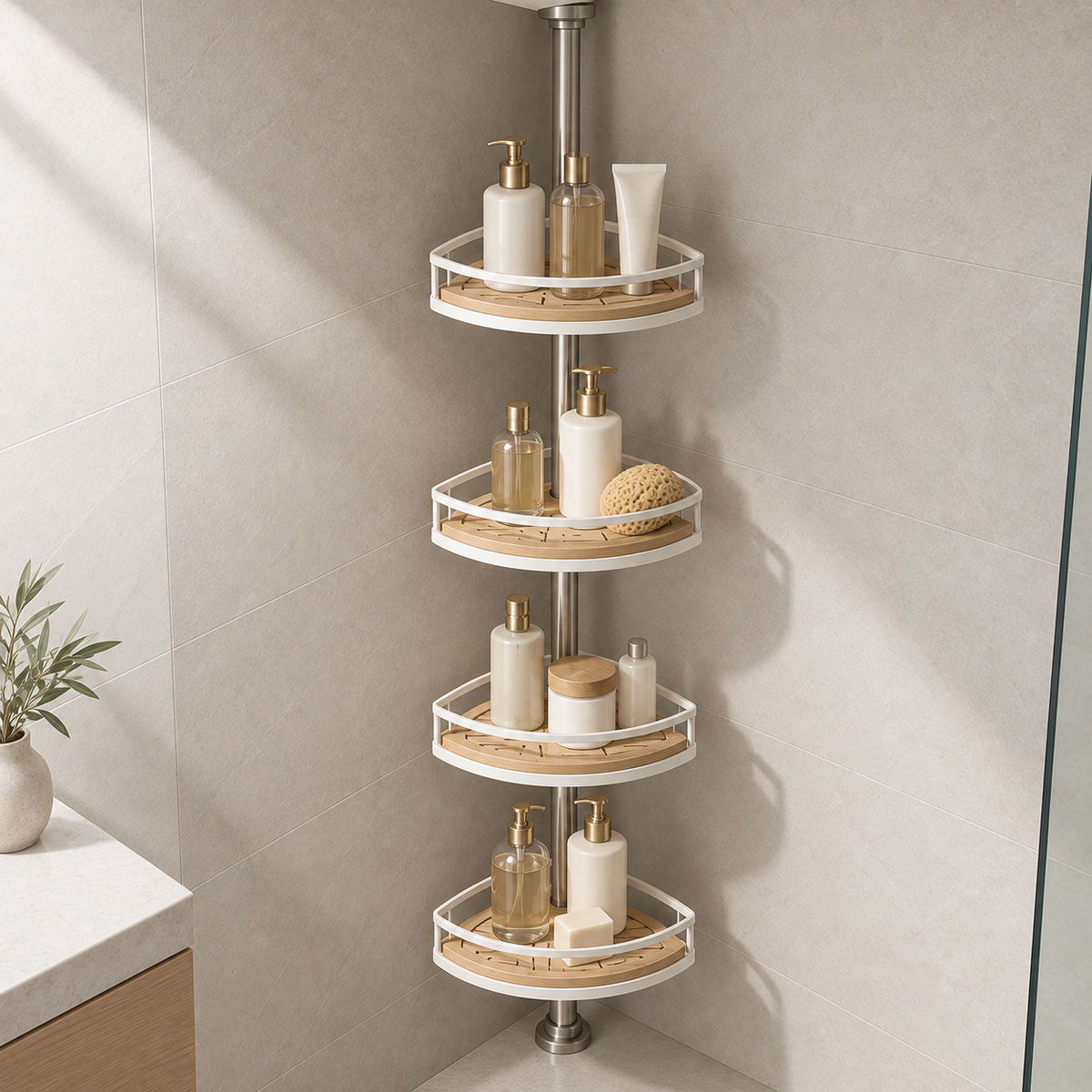Tension Corner Shower Organizer detail view