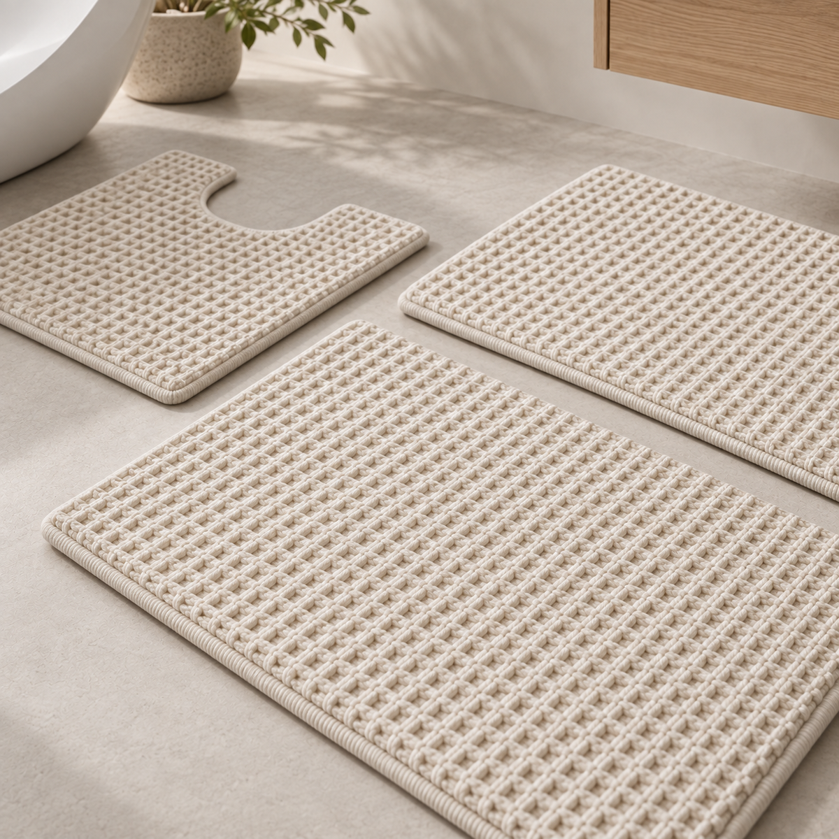 Waffle Cotton Bath Mat Set detail view