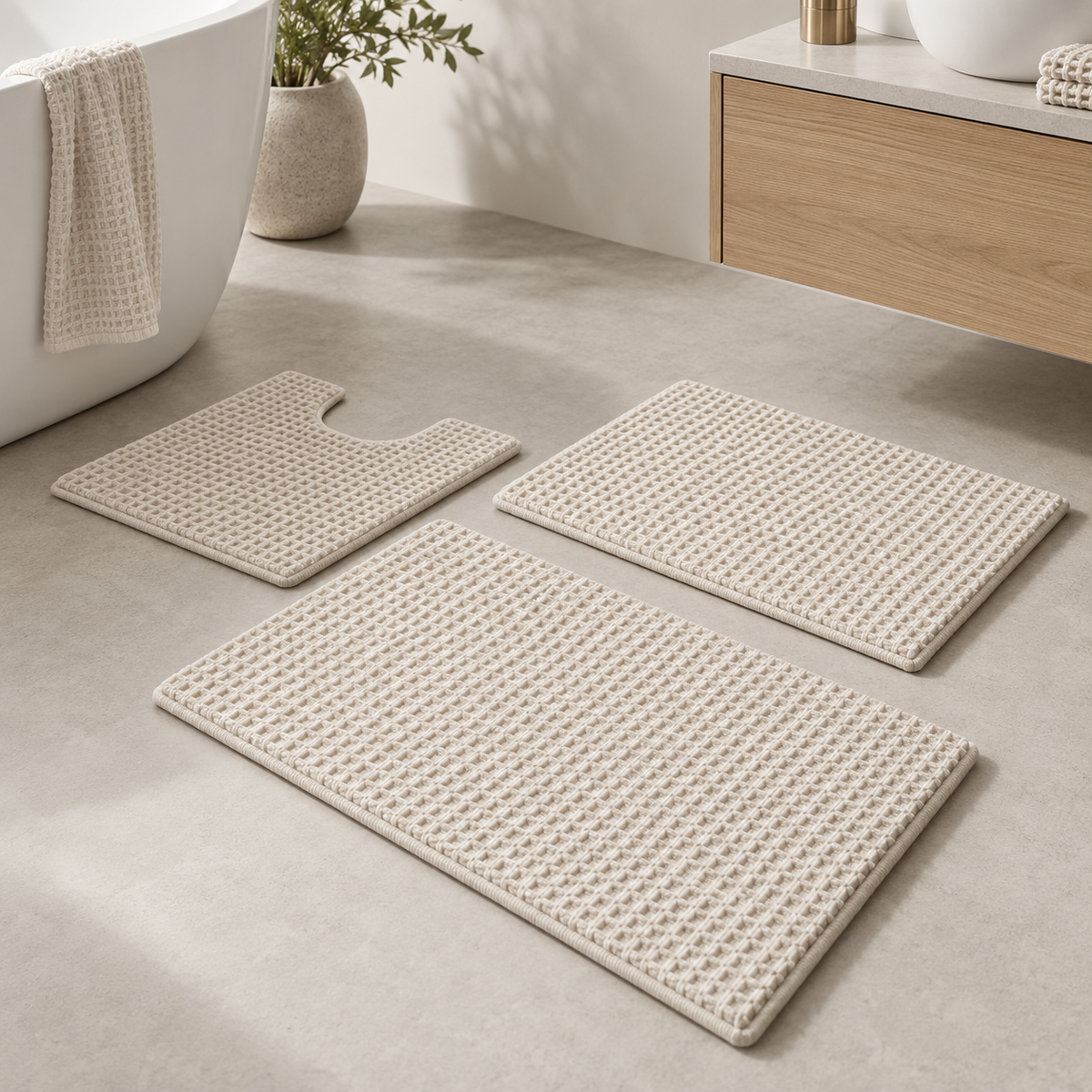Waffle Cotton Bath Mat Set hero view