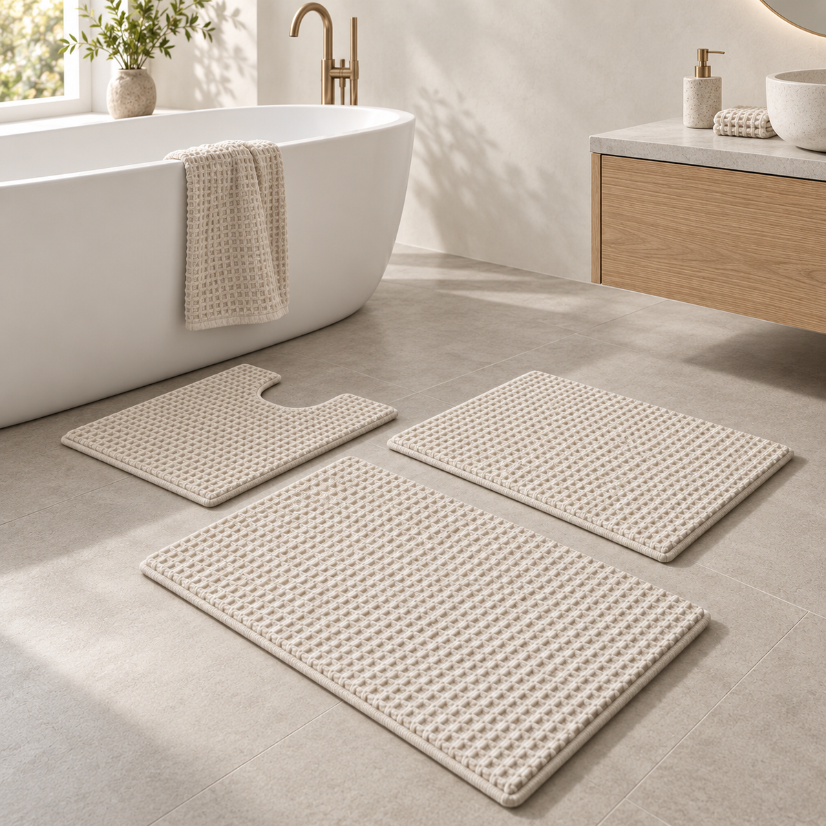 Waffle Cotton Bath Mat Set lifestyle view